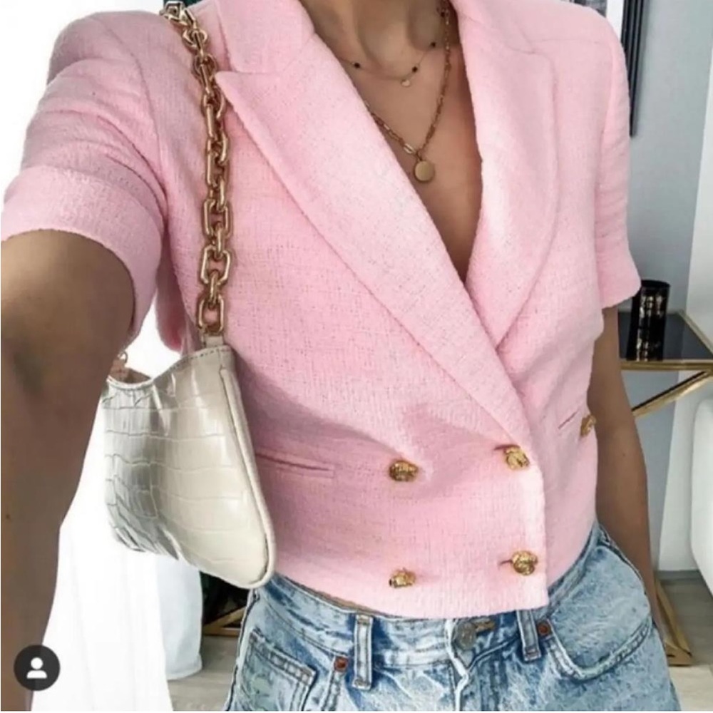 Zara Pink Tweet Short Sleeve Top